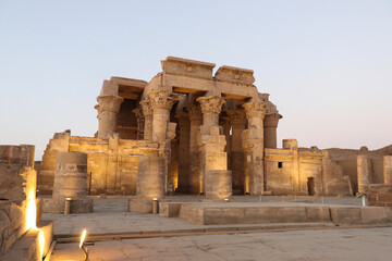 The facade of ancient egyptian temple of Kom Ombo, Aswan, Egypt