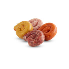 fresh sausage on skewer cut out isolated transparent background