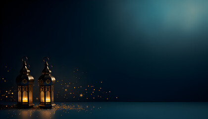 Fototapeta na wymiar elegant luxury blue milad un nabi mawlid arabic islamic ramadan background banner with eid al fitr adha design golden lantern