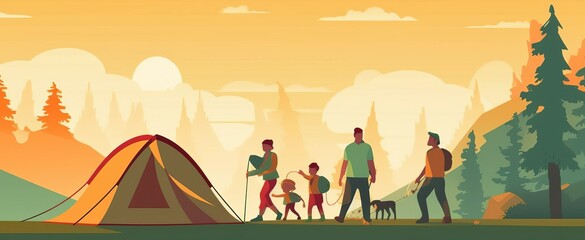 Tourist tent in a picturesque place during hiking.
Beautiful nature for picnic and camping in nature. Leisure excursions by tourists in the fresh air. Generative AI