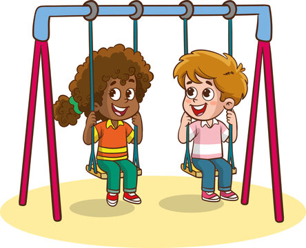 kids on swings, colorful playground scene clip art preview