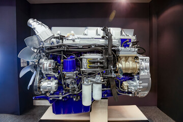 chromed full combustion engine for display, student learning