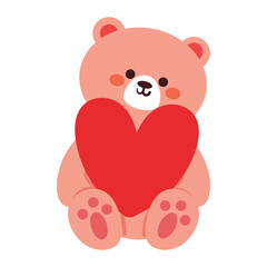 cute cartoon pink bear holding a red heart