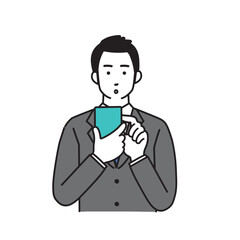 スマートフォンを持つ笑顔のビジネスマンのシンプルなイラスト
