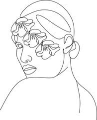 Abstract Woman Head with Flowers Line Drawing Set. Female Face Line Art Drawing. Minimalist Feminine Illustration for Wall Decor, Print, Poster, Social Media. Abstract Woman Face Vector Collection