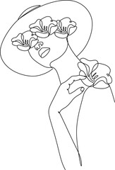 Abstract Woman Head with Flowers Line Drawing Set. Female Face Line Art Drawing. Minimalist Feminine Illustration for Wall Decor, Print, Poster, Social Media. Abstract Woman Face Vector Collection