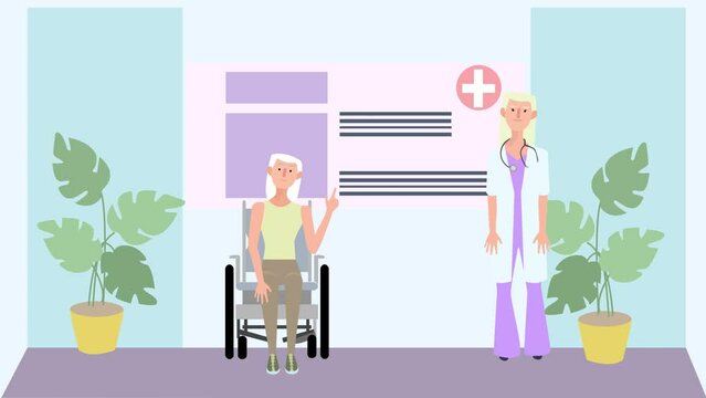 Animation image of doctor and woman patient in wheelchair