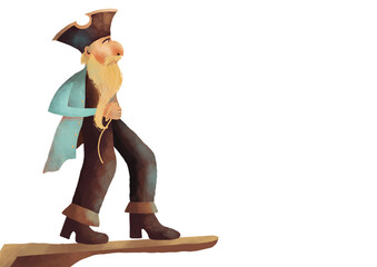 Pirate on the boat   Water Ocean Sea Cartoon Character Illustration Corsair  © elizadesign