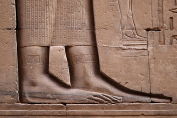 Amazing ancient egyptian carvings on the walls of Kom Ombo temple, Aswan, Egypt - obrazy, fototapety, plakaty