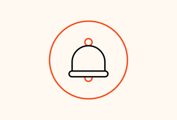 Black and orange notification bell icon with circle in flat style design. Vector icon. Geometric Illustration
