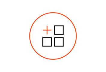 Isolated  Black and orange calculate icon with circle in flat style design. Vector icon. Geometric Illustration