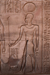 Amazing ancient egyptian carvings on the walls of Kom Ombo temple, Aswan, Egypt