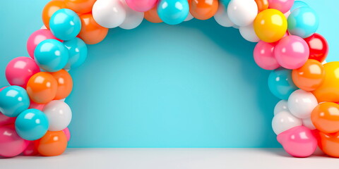 Balloon garland decoration elements. Frame arch for wedding, birthday, baby shower celebration. Generative AI