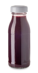 Blueberry juice in glass bottle with white cap isolated