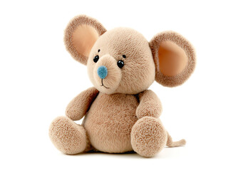Cute mouse stuffed toy isolated on white, illustration generative AI