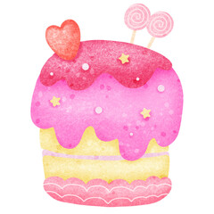 Pink cake with heart and lollipops 