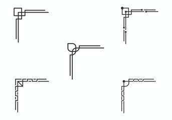 set of corner ornament line art pattern design