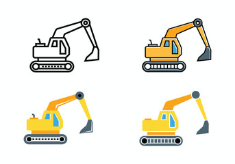 excavator flat icon design collection