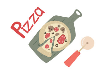 Pizza making hand drawn set vector icons