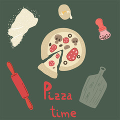 Pizza set hand drawn icons background
