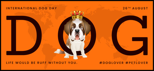 Classic dog collection with crown, International Dog Day, print, artwork, doodle, social media post and story post, banner, post card, invitation card, t-shirt print, vector illustration (Vector)
