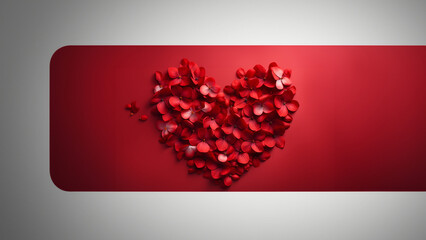 Schönes rotes Herz aus Blätter mit roten Hintergrund als Druckvorlage und Poster, ai generativ