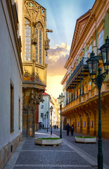 Prague, Czech republic. Deserted street with old houses and