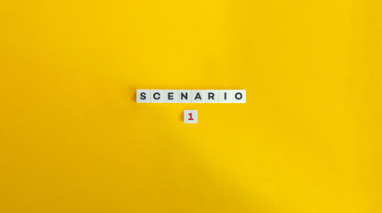 Scenario Word on Block Letter Tiles on Yellow Background. Minimal Aesthetic.