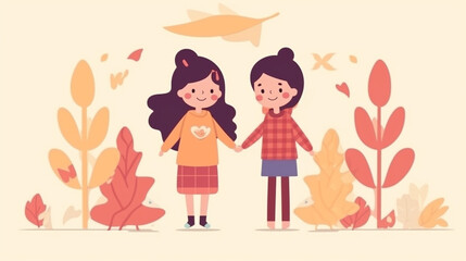  Friends enjoying, Friendship day flat vector