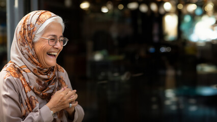 Obraz premium Ältere arabische Frau Gesicht mit einem hijab hidschäb unhüllt porträt, ai generativ