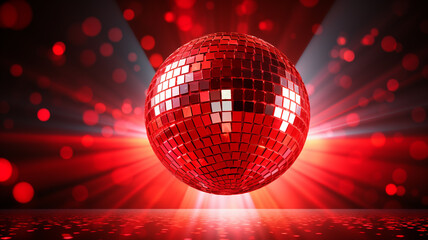 rote Discokugel mit Lichtern und Lichteffekten. Querformat. Generative Ai.
