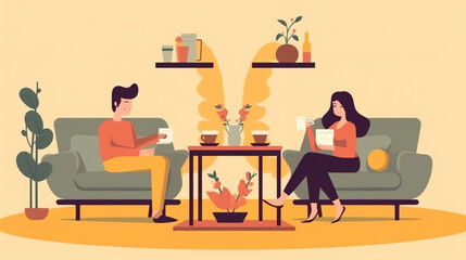 Fototapeta premium Friends Happy Together Flat Illustration