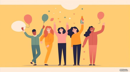 Friends Happy Together Flat Illustration