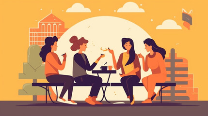 Friends Happy Together Flat Illustration