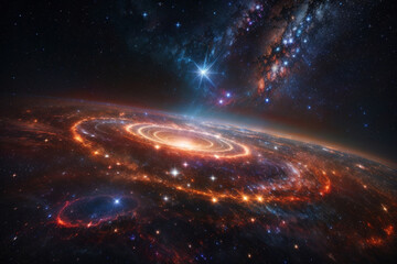 Obraz premium Colorful space galaxy cloud nebula. Stary night cosmos. Universe science astronomy. Supernova background wallpaper. Generative Al