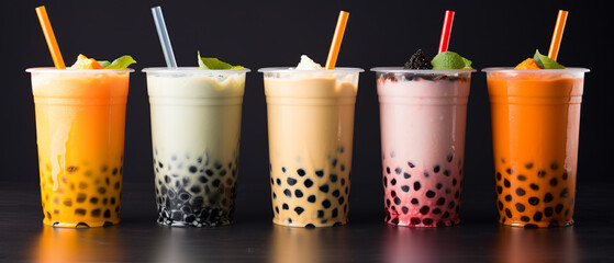Assortment of fresh boba on black background