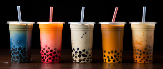 Assortment of fresh boba on black background