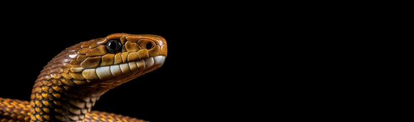 Fototapeta premium Head of a snake close-up on a black background.