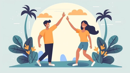 Two Friends Giving High Five Flat Design