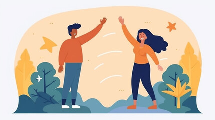 Two Friends Giving High Five Flat Design