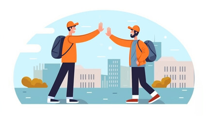 Fototapeta premium Two Friends Giving High Five Flat Design