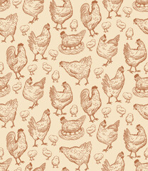 pattern of chickens vintage style