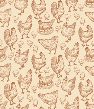 Naklejki pattern of chickens vintage style