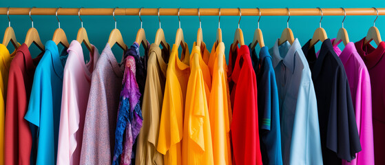 Various colorful clothes on hanger