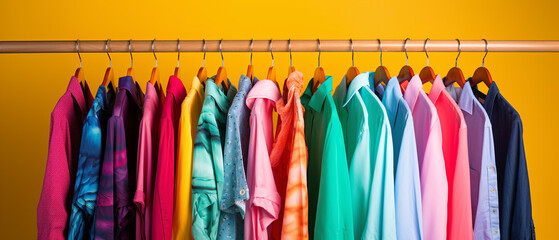 Various colorful clothes on hanger