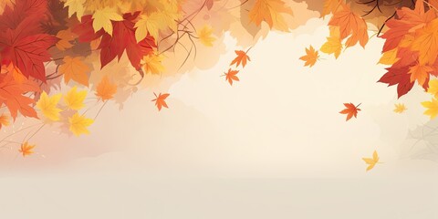 Naklejka na ściany i meble seasonal Background with Long Horizontal Border of Falling Golden, Red, and Orange Colored Leaves - Welcoming the Arrival of Autumn Generative AI Digital Illustration