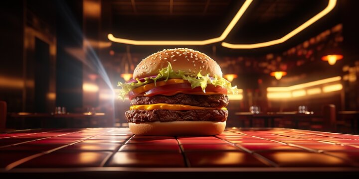 AI Generated. AI Generative. Fast food hamburger burger cheeseburger sandwich fresh fastfood menu restaurant decoration background.  Graphic Art