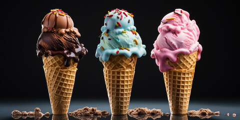 Colorful delicious ice cream on black background
