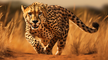 Fototapeta na wymiar Cheetah stalking fro prey on savanna