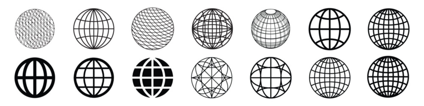 World icon set. Different earth global black icon. Globe Symbol . World globe web signs.